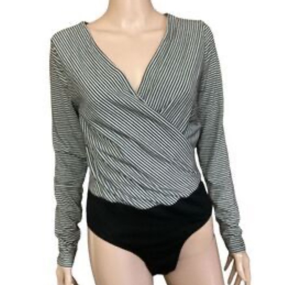 Lulus Bodysuit Women’s Stripe Mock Wrap Long Sleeve, Size: Small- EUC - Picture 1 of 7